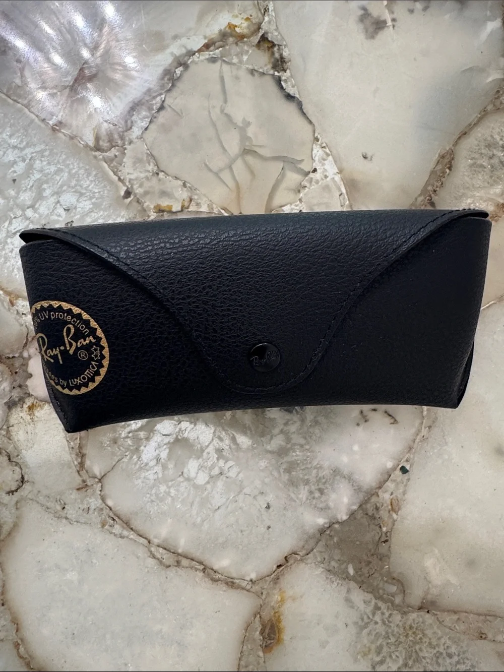Ray-Ban Black Leather Sunglasses Case with Gold Logo